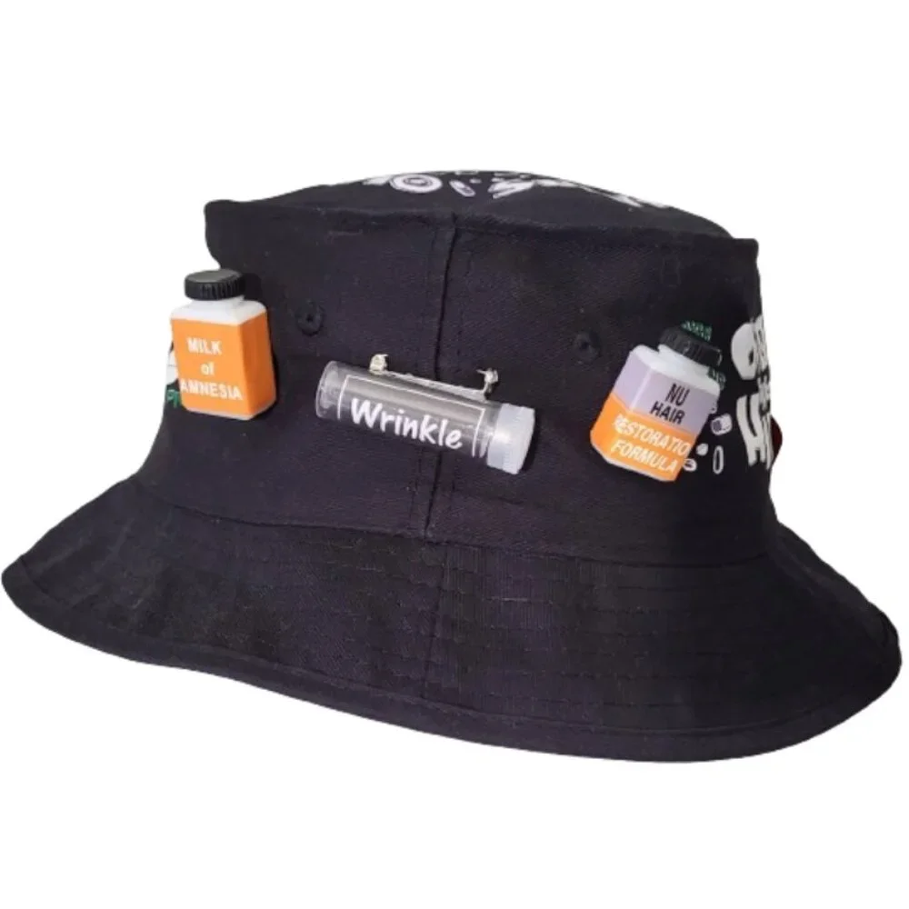 OVER THE HILL 100% Cotton Black Birthday Survival Bucket Hat - Men's One Size